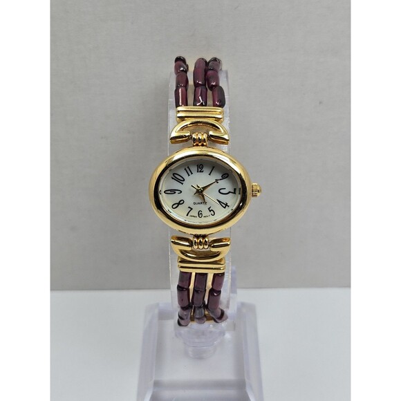 Avon Accessories - Womens Vintage Avon Purple Beaded Gold Tone Watch Quartz Y2K Dainty New Battery